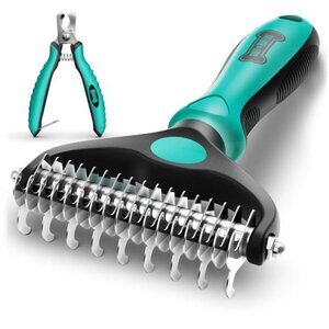 Dog Brush for Shedding-Double Sided Undercoat Rake for Dogs& Cats-Dematting Comb